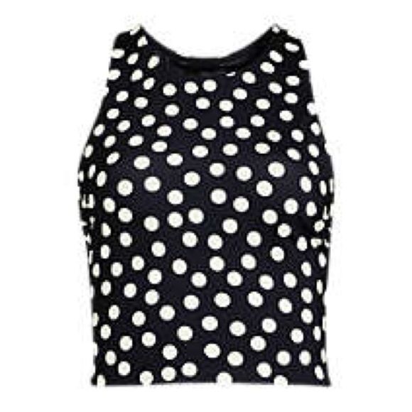 Land's End Tankini top Racer Back High Neck Midkini black egret polkadot Var - Picture 1 of 9